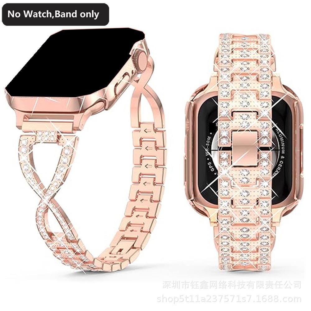 

Металлический ремешок с бриллиантами в форме X для часов Apple, Huawei и Samsung 38-42mm (S10) розового золота