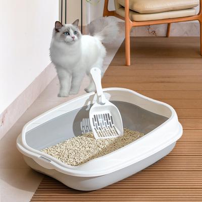 Bac à litière semi-fermé anti-éclaboussures Toilette pour chat Grande fournitures de nettoyage pour chaton Grand bol à crottes pour chat Fournitures pour animaux de compagnie
