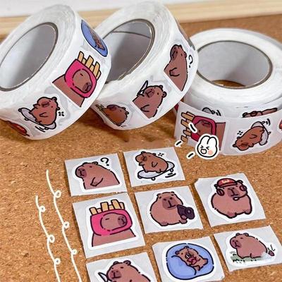 500pcs/roll Cute Cartoon Capybara Stickers Waterproof Vinyl Decals Animal Reward Stickers for Books Boxes Packaging Phone Case