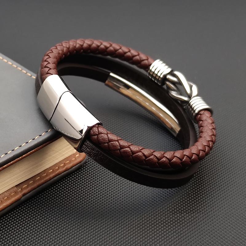 Classic Men's Brown Multi-layer Leather Bracelet Winding Design Punk Stainless Steel Magnet Clasp Bangle Male Jewelry Gifts
