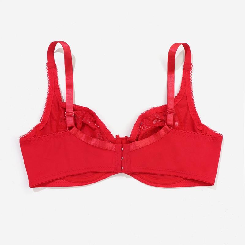 1 Stück Damen-BH in Übergröße, ultradünn, halbtransparent, Spitze, sexy, atmungsaktiv, Stahlring, Körbchen Französische Eleganz CDE