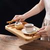 Wooden Tray with Golden Metal Handle for Water Cup Fruit Food Bread Sundries Serving Tray Household Organizer