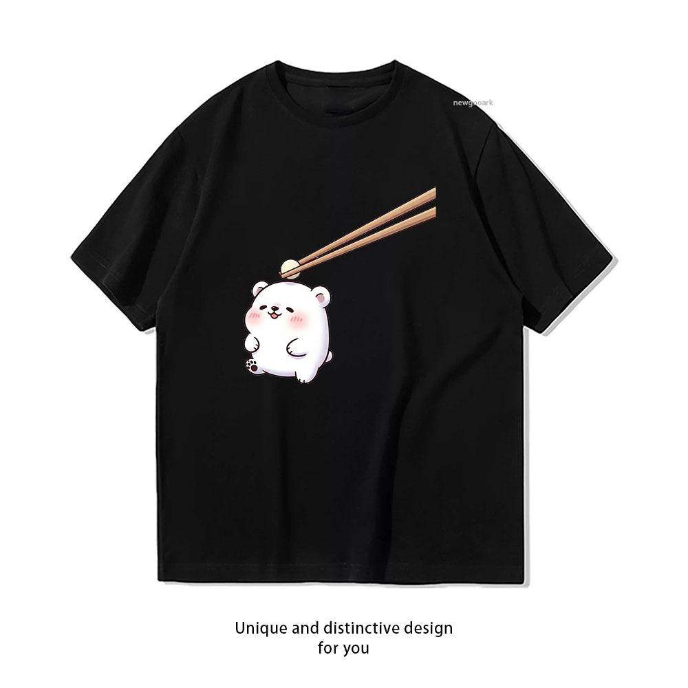 

Kawaii Mochi Bear with Chopsticks Cute Anime Aesthetic Classic TShirt Women Unisex Adult Casual cotton printed t shirts 3XL