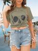 Women's Cotton Graphic T Shirt Skull Print Distressed Short Sleeve Loose Top