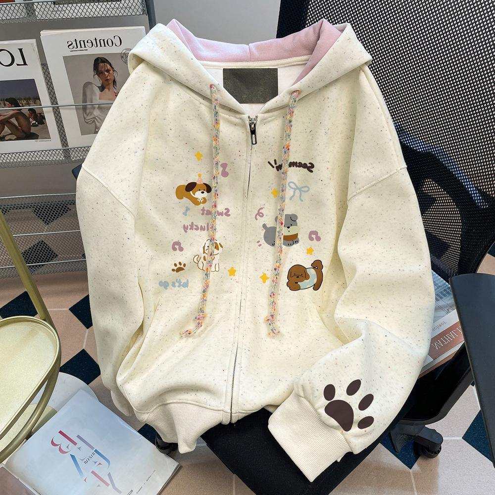 American high street letter printing hooded sweater women's 2025 new loose design niche pure cotton