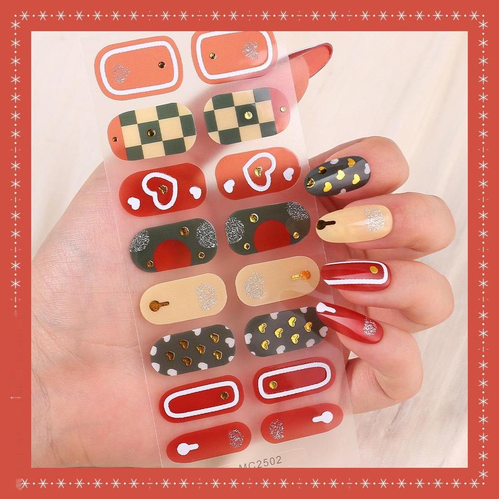 16-Finger French Christmas Gel Nail Stickers - No-Bake, European & American Fashion