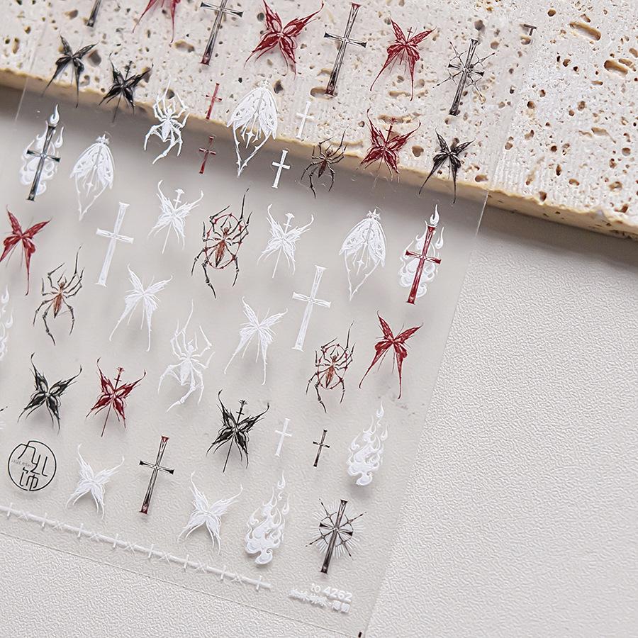 5D Butterfly Red Spider Lily Blooming Flowers Nail Art Stickers Chinese Characters Phoenix Swallow Self Adhesive Manicure Decals