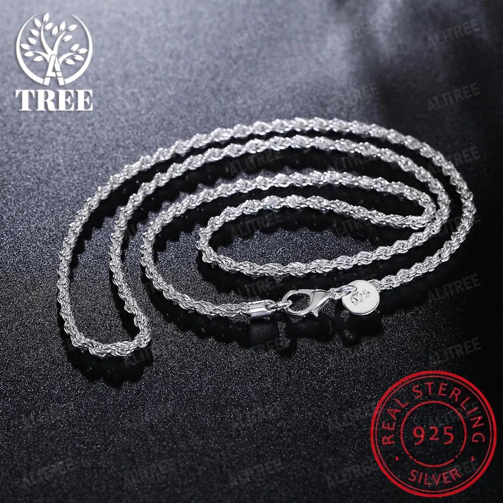 2/3/4MM 16-24 Inches 925 Sterling Silver Rope Chain Necklace For Men Women Fashion Punk Wedding Party Gifts Jewelry