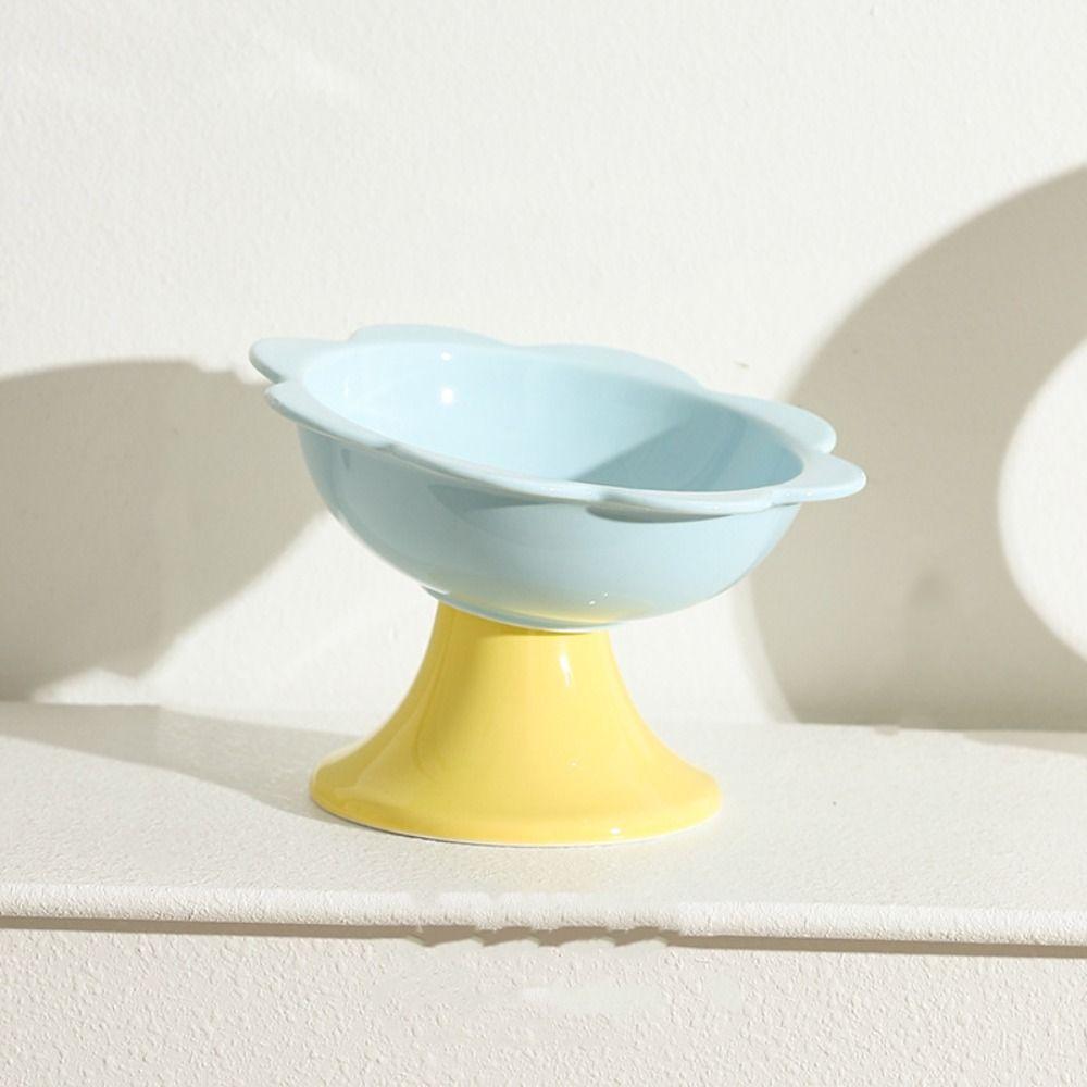 With Flower Design Cat Bowl Ceramic Dog Food Feeding Basin Pet High Foot Bowl  Kitten Puppy