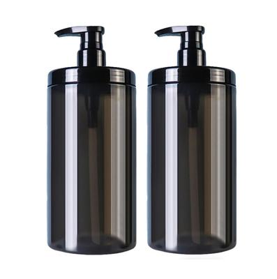 Shampoo Bottle Dispenser 2-piece Set PET Material Pump Type Round Design Wide Mouth Leak-proof Refillable Black Clear Large Capacity Refill Container