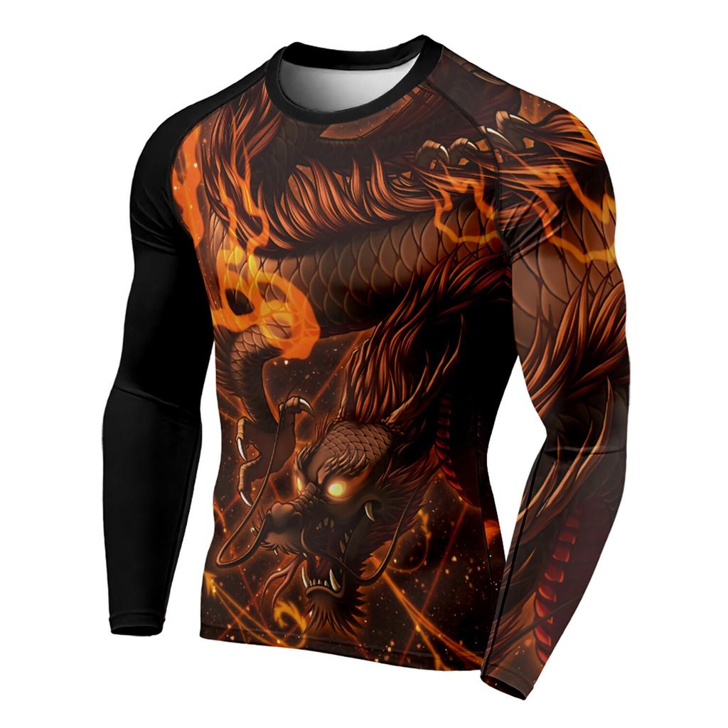 Autumn 3D Printed Dragon Pattern Round Neck Men's T-shirts Casual Long Sleeve Oversized Pullover Fashion Tops