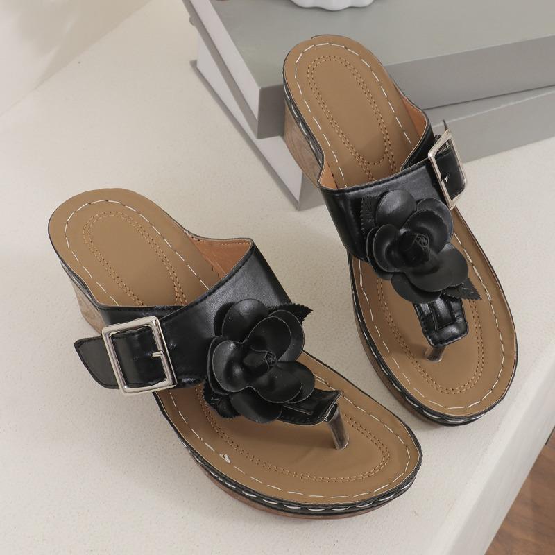 Sandali Ciabatte Zeppa da Donna, Infradito Estive Aperte con Fibbia Floreale, Calzature Casual Taglie Forti