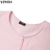 VONDA Abiti da donna alla moda, tinta unita, con scollo rotondo e volant, maniche lunghe
