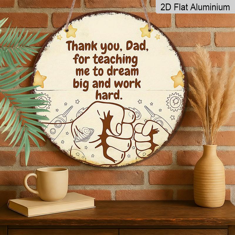 2D Flat, 1pc 7.87Inch Round Aluminum Sign, "Thank You, Dad" Vintage Aluminum Plaque, a Gratitude Decorative Sign for Father, Suitable for Decorating