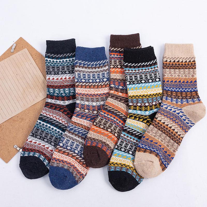 5 Pairs of Thickened and Warm Rabbit Wool Socks for Men In Autumn and Winter with Ethnic Style