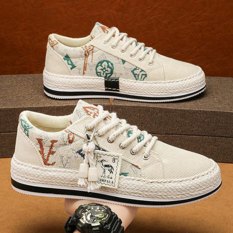 Men's Shoes, Fashion Breathable National Style Corduroy Casual Loafers One Foot Stirrup Men's Board Shoes Cloth Shoes