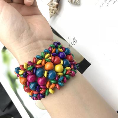 Colorful Wood Bead Elastic Bracelet - Retro Ethnic Beach Jewelry