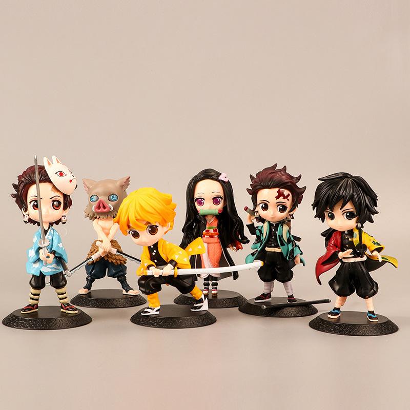 Anime 6pcs/set Demon Slayer Figure Kimetsu No Yaiba PVC Q Posket Kamado Tanjirou Kamado Nezuko Agatsuma Kids Toys Gift In Stock