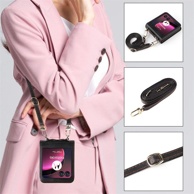 Applicable To Motorola Razr 50/40 Ultra Mobile Phone Case One-piece Lanyard Card Case Solid Color Leather Case