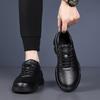 New Shoes for Men Leather Casual Shoes Cool Black Leisure Sport Shoes Thick-soled Lace-up Sneaker