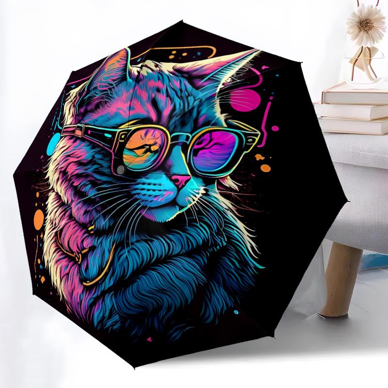 1pc Cat Cool Fashionable Automatic Opening/Closing Folding Umbrella with 8 Bones, Windproof Portable, Daily Use036
