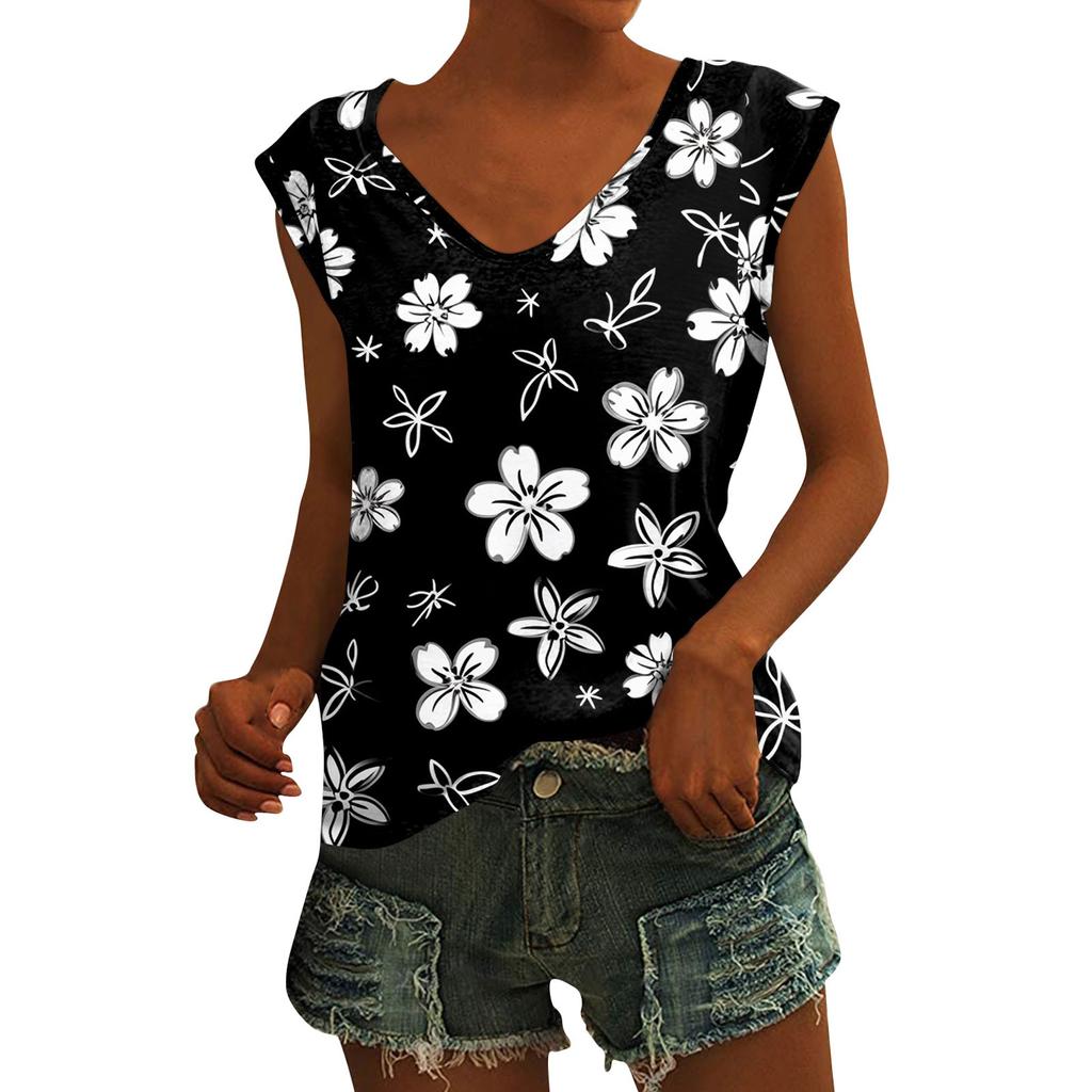 Damska luźna bluzka z krótkim rękawem i dekoltem w serek