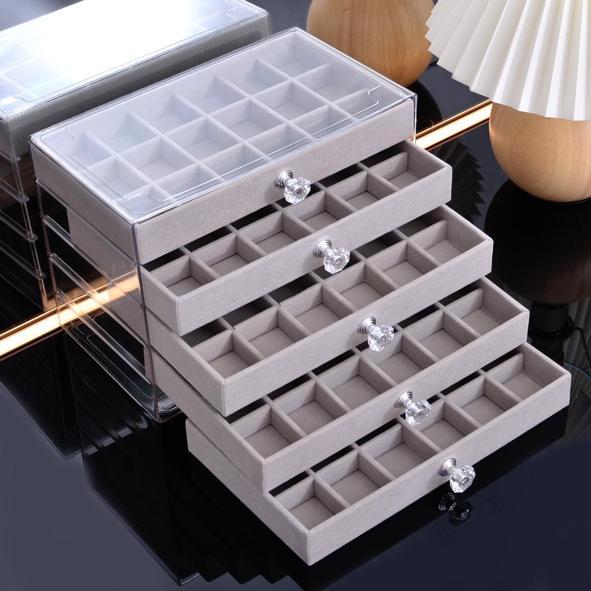 

5-слойная прозрачная ПЭТ-шкатулка с бархатной подкладкой для браслетов, колец, сережек и ожерелий