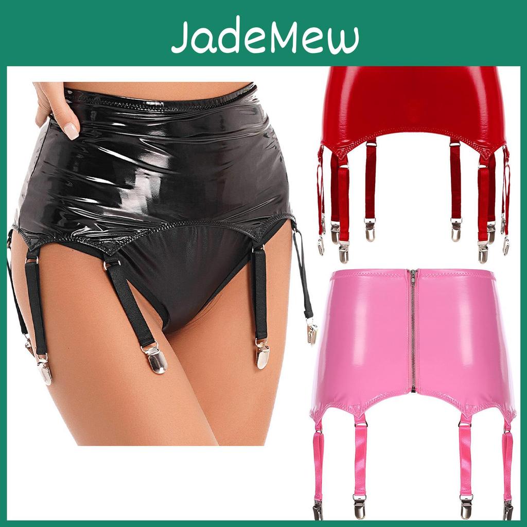 Ledergürtel Strumpfhalter Damen Lack Sexy Hosenträgergürtel für Overknee-Strümpfe