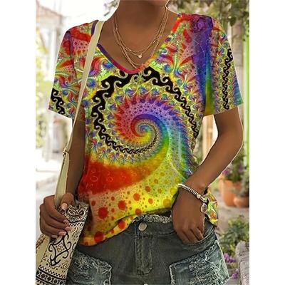 Damen Casual Grafik 3D-Druck Kurzarm Stretch Bequem Locker Geschnitten Weicher Stoff Sommer T-Shirts