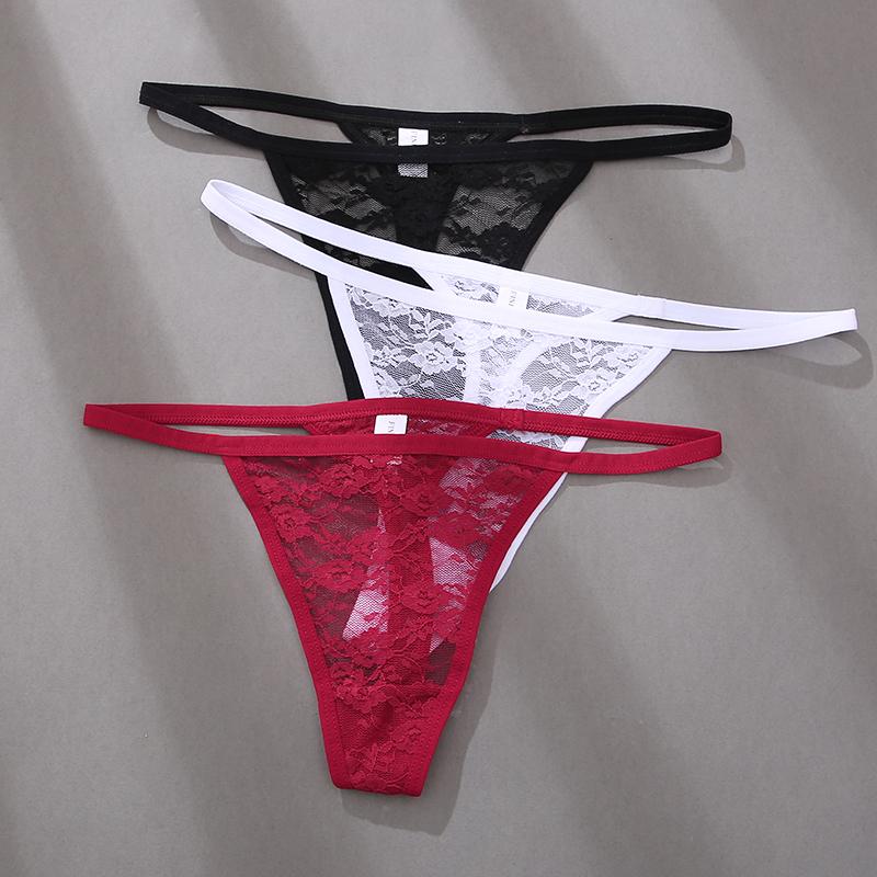 New G String Lace Panties Sexy Thong For Women Low Waist Solid Underwear Perspective Intimates M-XL