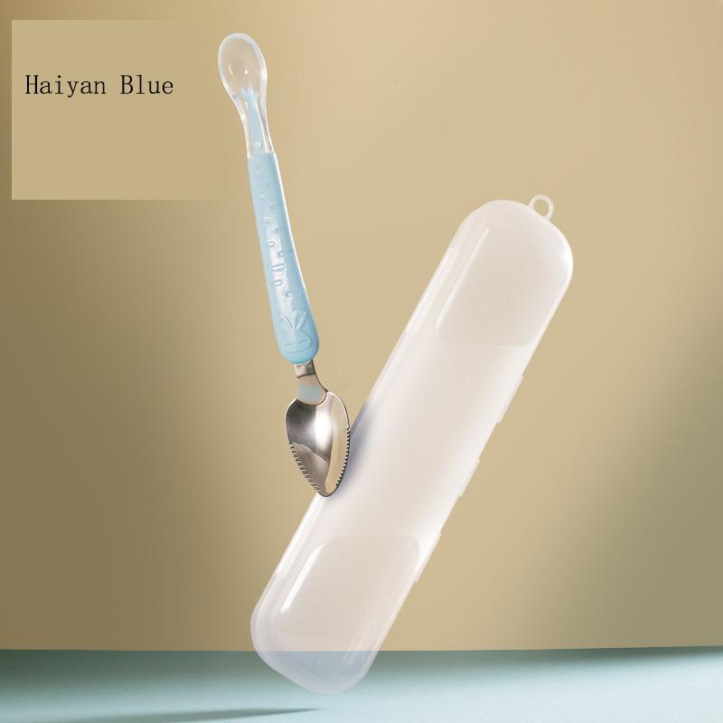 

Детские столовые приборы из нержавеющей стали, силиконовая двухсторонняя ложка для фруктового пюре, ложка для прикорма