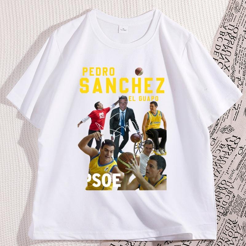 Pedro Sanchez Spagna PSOE Maglietta in Cotone Uomo Donna Casual Manica Corta Magliette Vintage Girocollo Maglietta Top con Fantasia Oversize