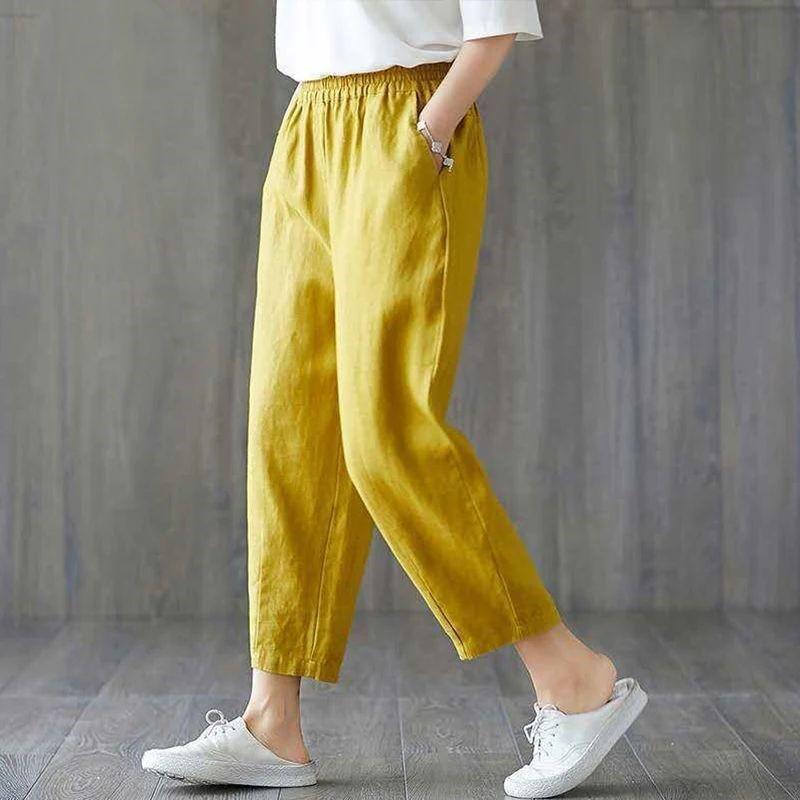 

Womens Harem Pants Summer Cotton Linen Capri Pants Breathab 03 XXL