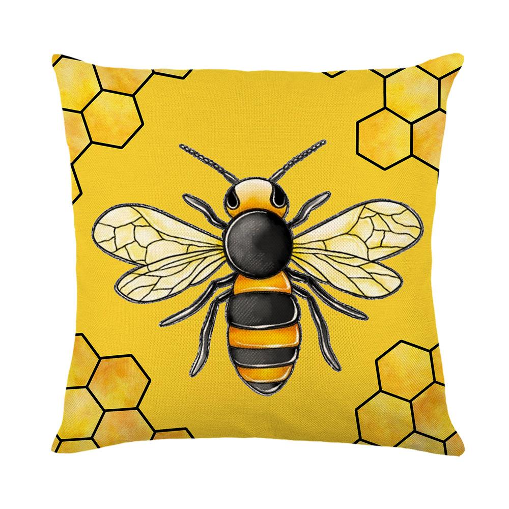 New Little Bee Pillow Cover Yellow and White Striped Home Sofa Cushion Cover Polyester Letter Print