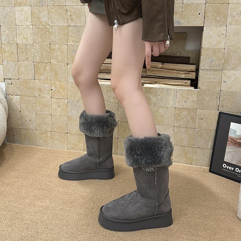 Damen Dicke Sohle Haariger Mund Winter Warm Pelz Eins Schneestiefel Rutschfest Abrieb Lässig Sport Baumwollstiefel