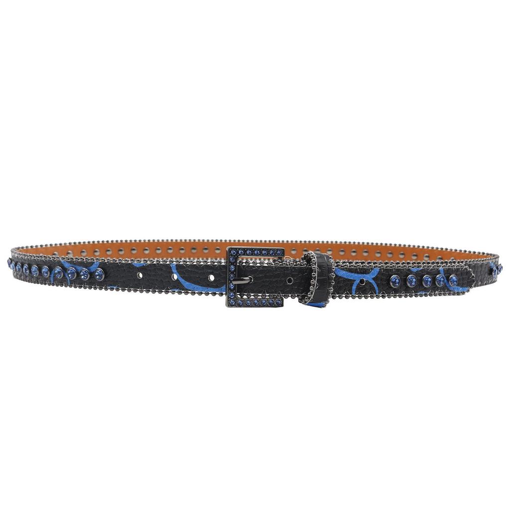 High-end Women's Patterned 2.3 Leather Belt with Pin Buckle and Rhinestones – European & American Punk Style.