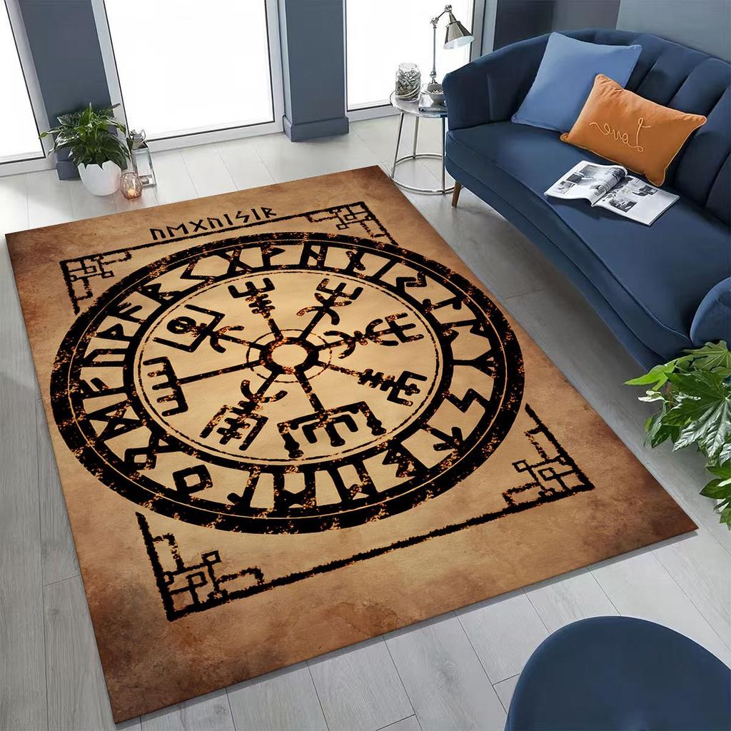Nordic Viking Warrior Symbol Valhalla Valknut Rune Moto Rug for Bedroom Living Room Sofa Home Doormat Decor,Non-slip Floor Mat