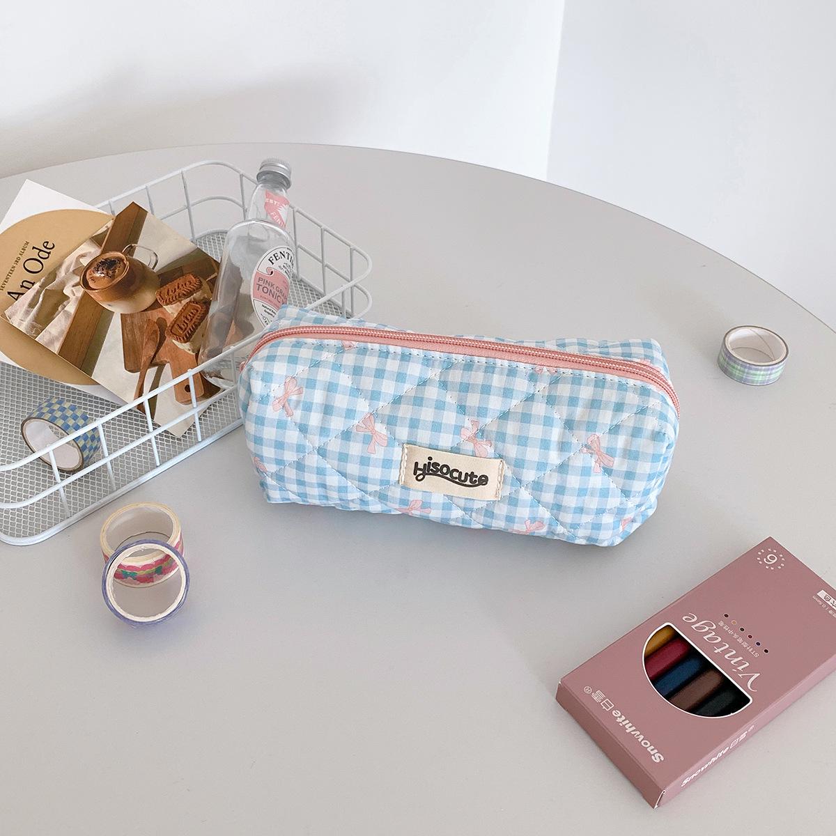 

Крем Шотландская Клетка Бант Пенал - Портативная Сумка для Канцелярских Товаров в Корейском Стиле