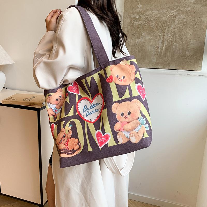 Large Capacity Canvas Bag Women's 2025 New College Student Shoulder Bag Class Simple Book Commuter Tote Bag