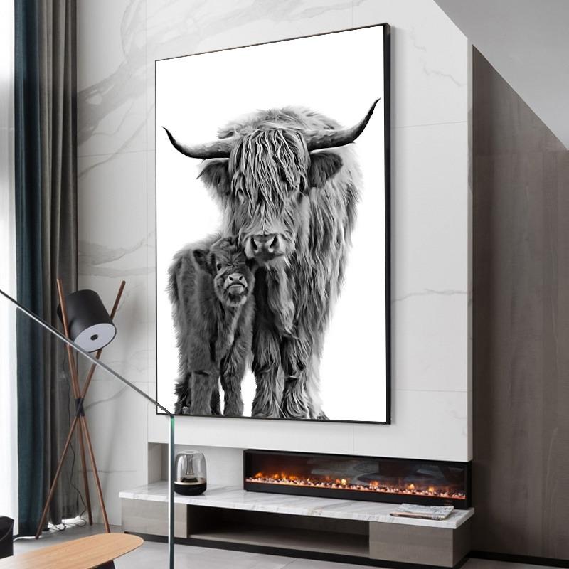 Abstract Cute Higland Cattle Art Canvas Paintings Watercolor Highland Cow Posters and Prints Wall Art Pictures for Home Decor