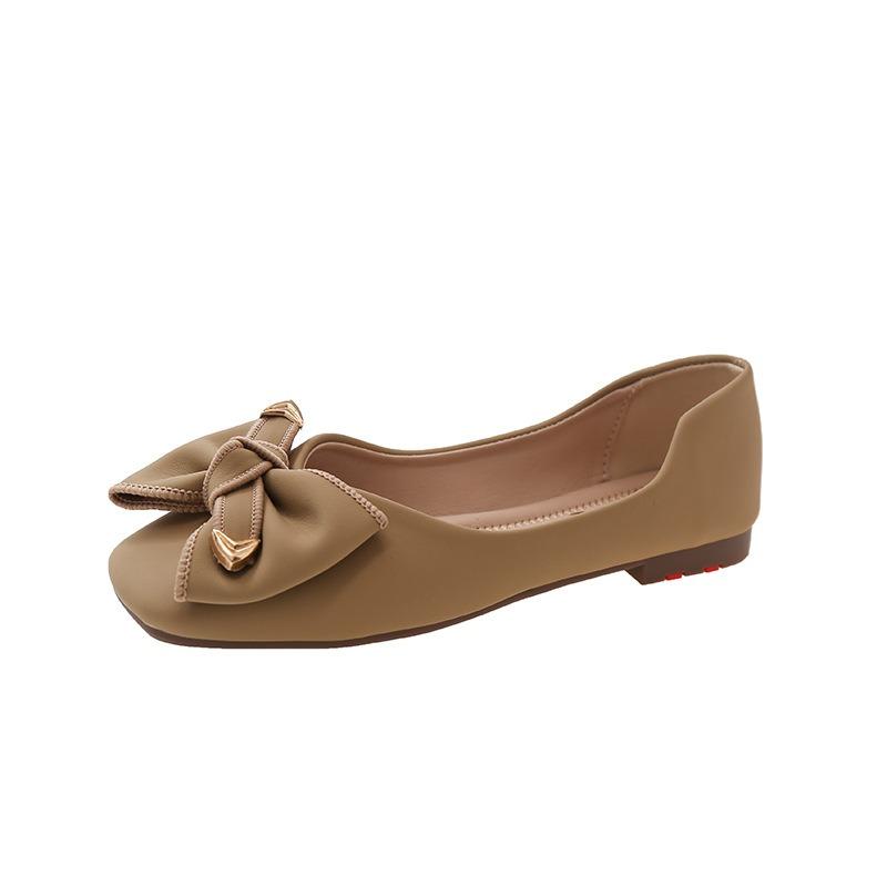 

Single shoes women s autumn new bow square head shallow mouth soft sole flat comfortable Doudou shoes low heel work shoes 40 хакі