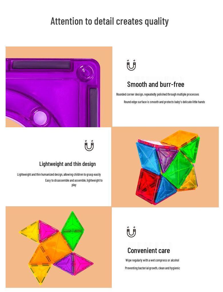 Stained Glass Magnetic Tile Building Blocks - Educational Toy for Developing Spatial Thinking