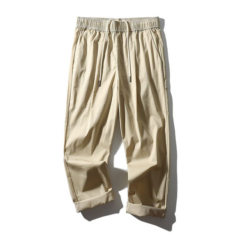 American vintage Cropped Pants Men s Loose Summer Straight Wide-Leg Daddy Radish Pants Foreign Trade Men s Trousers Stretch Casual Pants Khaki 2XL
