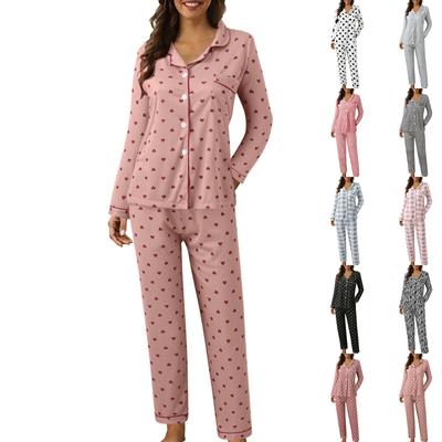 Women's Long Sleeve Polka Dot Pajamas Cute Plus Size Home Clothes