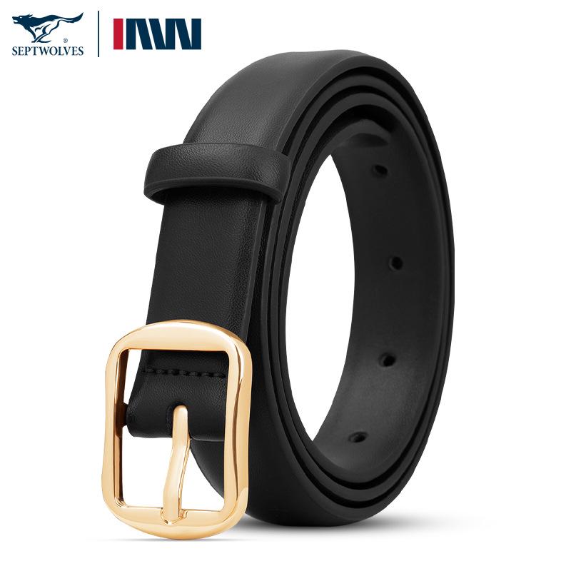 

Женский классический кожаный ремень с пряжкой-штифтом Seven Wolves - Универсальный модный аксессуар 105 cm чёрный