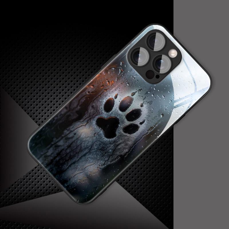 Cute Waterdrop Dog Footprint Pattern Tempered Glass Black Phone Case For Samsung Galaxy S25 S24 S23 Ultra Plus FE Cover