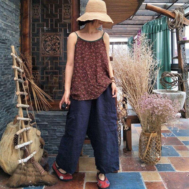 Johnature Summer O-Neck Vintage Patchwork Hit Colors Women Camis