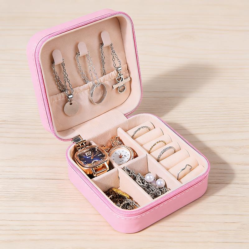 Portable Travel Jewelry Box - Mini Pu Leather Case With Soft Velvet Interior Compact Organizer For Rings Earrings Necklaces