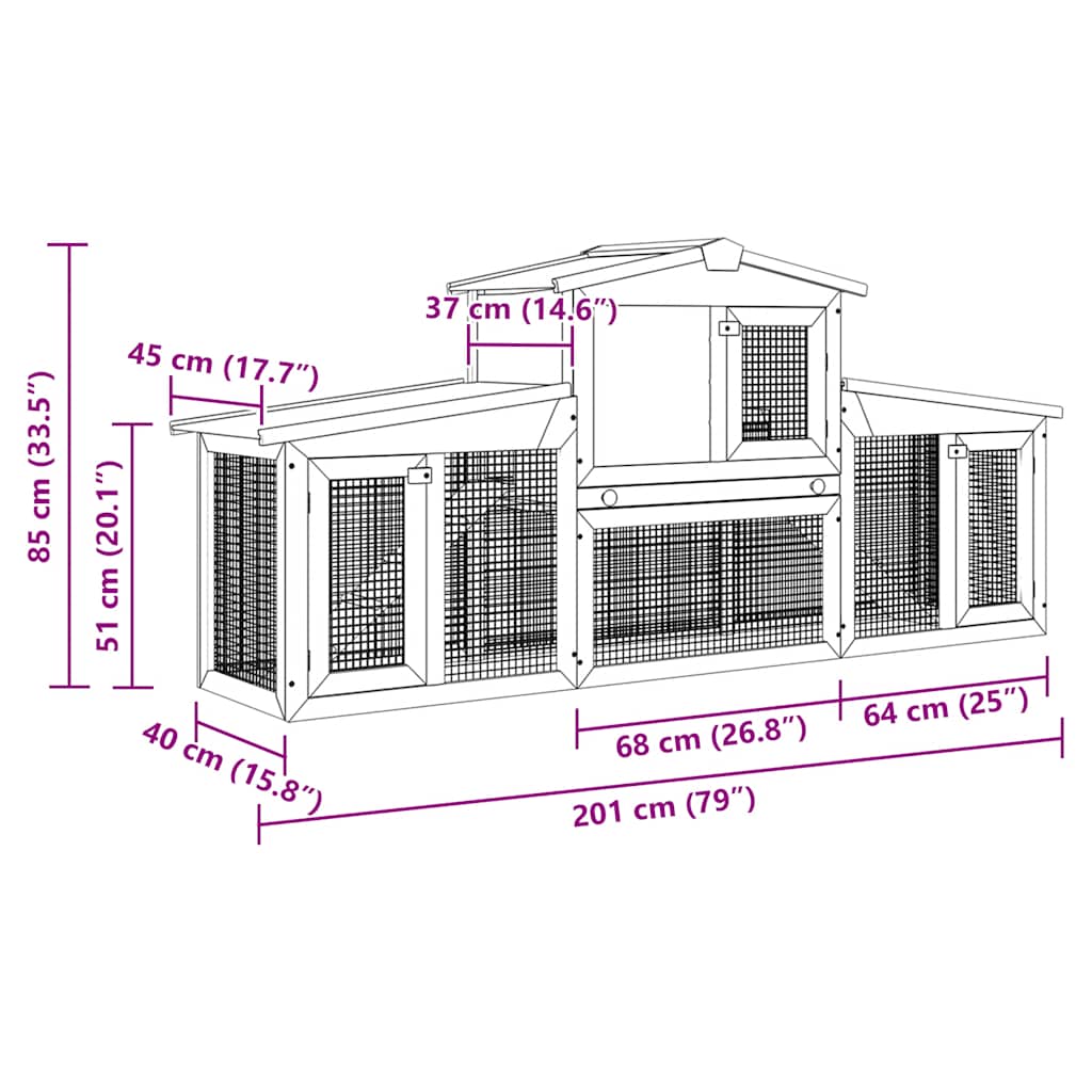 Large Rabbit Hutch in Brown and White 201 x 45 x 85 cm Wood
