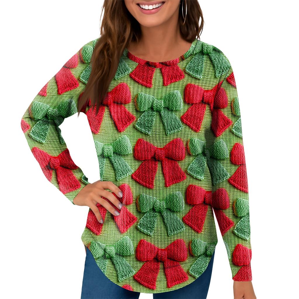 Women's Fashion Long Sleeve Christmas Loose Long Sleeve Round Neck Casual Top